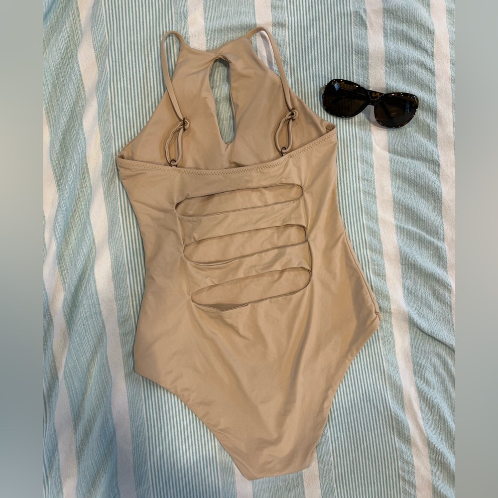 Classic Halter One-Piece Swimsuit in Beige - Picture 2 of 3